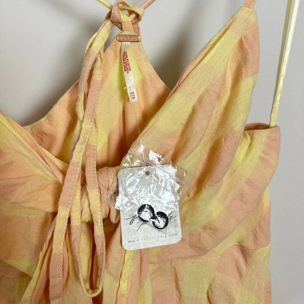 FREE PEOPLE Via Gingham Cotton Seersucker Sundress Creamsicle Combo Eve X-Small - Picture 6 of 11